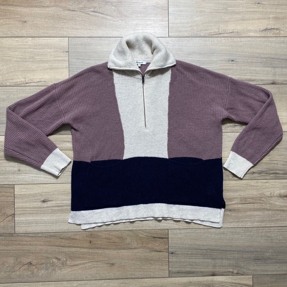 Madewell Sweaters - Madewell Womens Glenbrook Half Zip Merino Wool Blend Color-block Sweater Size M